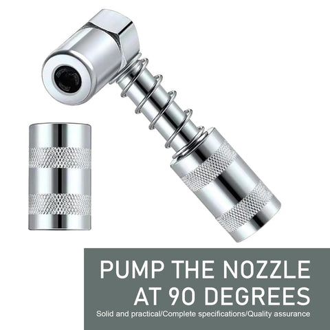 90 Degree Grease Coupler Adapter Two Pack, heavy duty steel grease gun fittings with sleeves, three jaw angle
