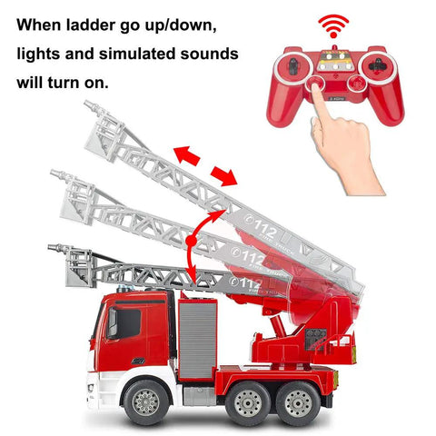 Benz Licensed Remote Control Fire Truck Toy With Realistic Alarm Lights, Working Water Pump And Rotating Rescue Ladder