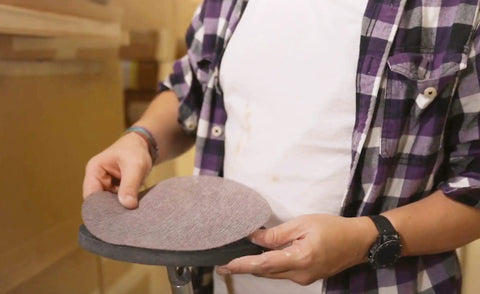 Person holding 9 Inch Radial Sander With Pivoting Hinge For Wall Safe Finishes No Fuss Disc Changes Acme Threaded Pole Compatible