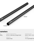 Hella Lightweight 15mm Carbon Fiber Camera Support Rods 12 Inches Pack Of 2 Smooth Matte Finish rods side view with dimensions displayed.