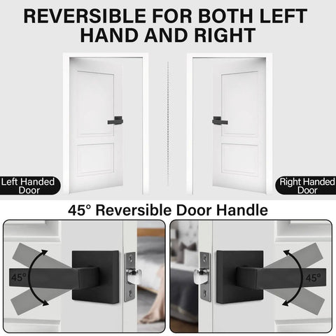 Heavy Duty Hall And Closet Door Lock With Square Lever Matte Black Zinc Alloy For Passage Doors Reversible For Left Or Right