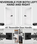 Pack Of 10 Solid Heavy Duty Square Door Levers In Zinc Alloy With Matte Black Finish, Reversible For Right And Left Hand