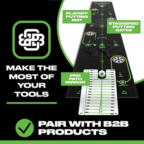 Playoff putting mat with staggered gates and pro path mirror, part of Four Pack Golf Putting Gates With Stands For Indoor And Outdoor Practice Stroke Control And Accuracy Training Aids Portable Green Practice Kit For All Skill Levels Beginner To Pro.