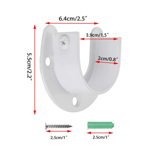 Four Pack Closet Rod End Brackets For One And A Half Inch Rods, U Shaped Pole Sockets, Easy Install, Durable Closet Pole Holders For Towels, Clothes, Belts And More In Closets, Bathrooms And Laundry Rooms, white metal bracket dimensions