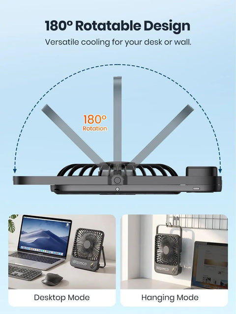 Image of 10000mAh Portable Travel Fan 7 Inch All Day Battery Life Up To 24 Hours Ultra Thin Quiet Rechargeable Desk Fan with 180° rotation