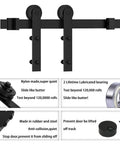Heavy Duty 6 Foot Sliding Barn Door Hardware Kit For Single Door Featuring Hard Core Black Aluminum Track and Runs Like Clockwork Carriage for smooth operation.