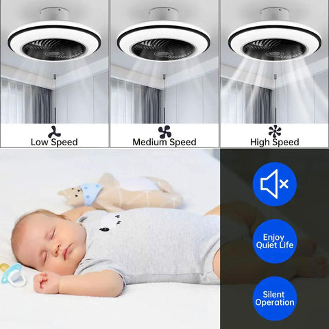 LED Modern Ceiling Fan With Lights Dope Flush Mount Black Ceiling Fan Remote Dimmable 72W with silent operation for bedroom