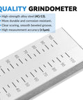 Pro Grade Grindometer Fineness Gauge 0 To 150 Micron Stainless Steel With Single Groove close-up, showing measurement scale