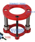Rugged Adjustable Router Lift Made Of Solid Aluminum With Dual Stainless Steel Rods Runs Smooth As Butter Fits 65mm Trimmers showing a close-up of the red assembly with measurement markings.