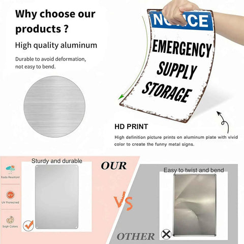 Notice Emergency Supply Storage Vintage Metal Wall Art Signs For Home Kitchen Garage And Patio Built From Rust Resistant Aluminum For Indoor Outdoor Use Keeps Your Space Organized With Classic Industrial Vibe 8x12 inch sign
