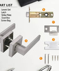 Hall And Closet Lever Door Lock Handle In Satin Nickel Finish, Heavy Duty Passage Door Lock, Reversible, Parts Included