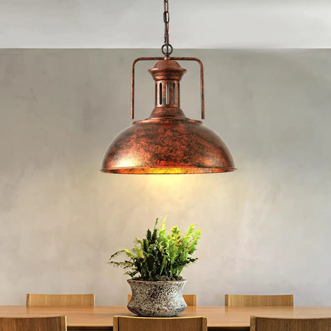 Industrial Dome Pendant Light Fixture for Kitchen Island and Dining Room, Rustic Bronze Metal Barn Ceiling Light over table