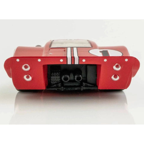 Rear view of Ford GT40 MkIV Le Mans HO Slot Car No 1 Ready To Race On Home Tracks Endurance Built For Speed And Victory 1:64 scale
