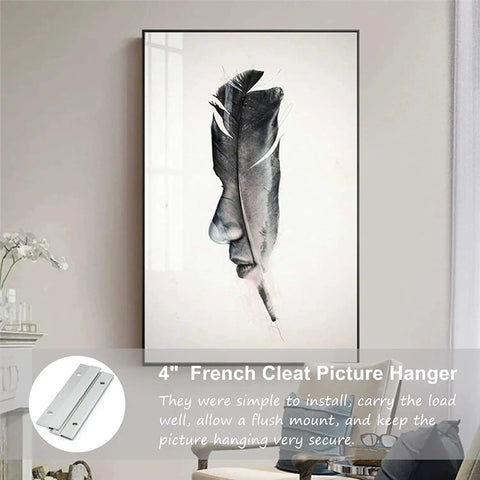 Beefy Heavy Duty Aluminum Z Hanger French Cleat Wall Mount Bracket Kit displayed with hanging art on wall