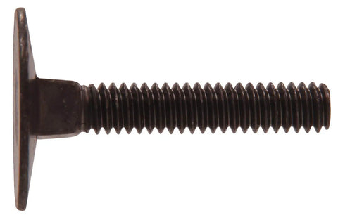Solid Grip Elevator Bolt with wide bearing head, square neck, 1/4 inch by 1 inch, rust-resistant black phosphate coating.
