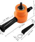 Orange Multipurpose Double Head Sheet Nibbler Metal Cutter Drill Attachment with measurements for precise cuts