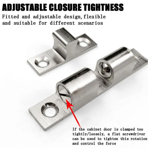 Heavy Duty Stainless Steel Cabinet Door Catch 2 Pack Dual Ball Roller Latch With Adjustable Tension And Screws 50mm front view
