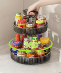 2-Tier Lazy Susan With 360 Degree Rotation Height Adjustable Turntable Organizer Rack for spices and bottles on countertop