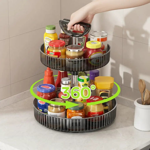 2-Tier Lazy Susan With 360 Degree Rotation Height Adjustable Turntable Organizer Rack for spices and bottles on countertop