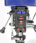 Details of the digital control panel on the Straight Up Workhorse 12 Inch Variable Speed Benchtop Drill Press With 3 4 Horsepower Motor.