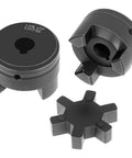 Rugged Flexible 3 Piece L Jaw Coupling Set For Log Splitters Half Inch To Three Quarter Inch Bore HT250 Steel With NBR Rubber Spider