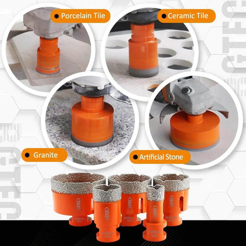 BGTEC 6-piece dry diamond core drill bit set, 20–100 mm, for porcelain tile, ceramic, granite, artificial stone