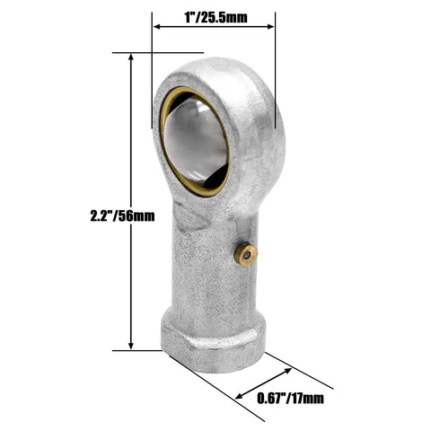 Slick 3/8 Inch Rod End Heim Joint Set Featuring Right Hand Female Threading Crafted From Hardened Ball Bearing Steel, 2.2 inch length.