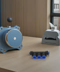 Eight Pc Packove Set Of Quick Connect Pneumatic Air Hose Couplings Push To Fit Compressor Fittings For Stable Flow And Leak Free Connections In Any Temperature, black and blue push-fit manifold on table