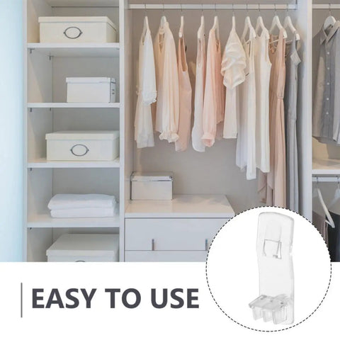 Beefy Heavy Duty Shelf Pegs 50 Pack L Shaped Cabinet Shelf Support Clips shown with organized closet setup
