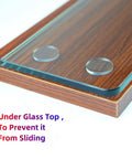 Extra Soft Clear Glass Table Top Bumpers Nonadhesive Antislip Polyurethane Spacers under glass top on wooden surface.