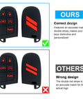 Dodge Key Fob Cover 5 Button Case with correct and incorrect double stripe designs for Charger, Challenger, Dart, Durango, Journey