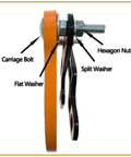 Side view of the AR500 Steel Gong Target Conversion Adapter Kit for Single Post Stands, showing bolt and washer assembly.