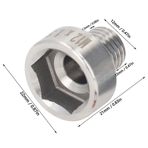 Premium Piggyback Oil Drain Plug Repair Kit For Auto Fix, Stainless Steel Self Tapping Thread Rescue Tool With Drill Bit Wrench Set To Quick Change Oil Without Damaging Pan M12x1.5, 22mm view