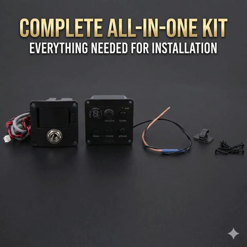 Complete kit of 2 Band Acoustic Guitar Preamp with Piezo Pickup, LCD Tuner, and equalizer for folk guitars, wires included.