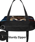 Cool Dog Sunglasses Inspired Canvas Laptop Tote For Women, Lightweight Office Briefcase Style Bag, side view with sturdy zipper