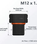 Rock Solid IP68 Waterproof Breather Screw M12x1.5 Air Vent Pressure Reducing Valve Dual Port moisture control specifications image.