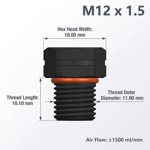 Rock Solid IP68 Waterproof Breather Screw M12x1.5 Air Vent Pressure Reducing Valve Dual Port moisture control specifications image.