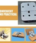 Front view: two zinc alloy adjustable torque folding table hinges with self-locking L-brackets