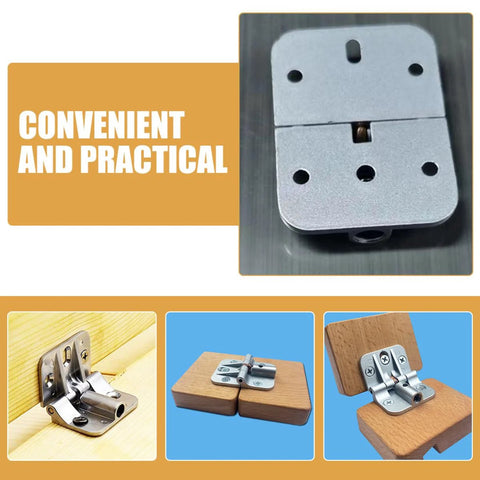 Front view: two zinc alloy adjustable torque folding table hinges with self-locking L-brackets
