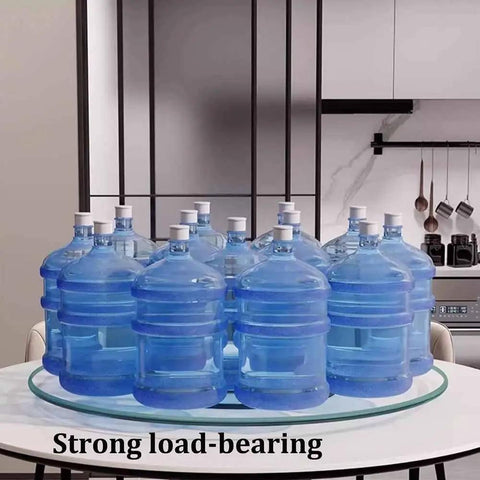 360 Degree Tempered Glass Lazy Susan Turntable With Silent Rotation Beefy Heavy Duty Serving Tray holding water bottles