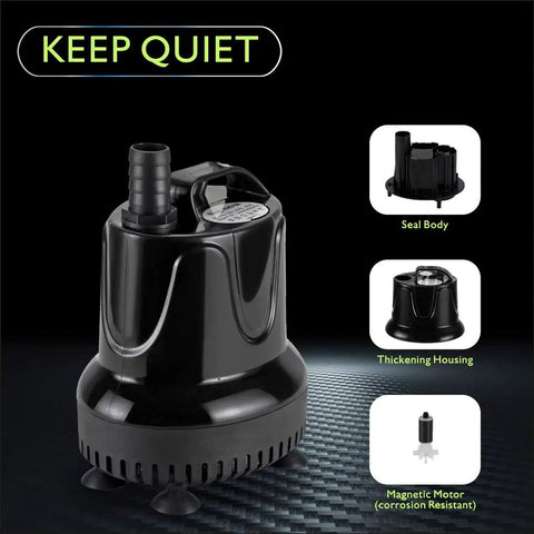 660 GPH Quick Water Change Submersible Aquarium Pump For Fountain Water Transfer And Pond Drain With 3 Adaptors shown with features