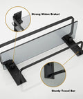 Black Glass Bathroom Shelf Wall Mounted 15.7 Inch Tempered Glass Shelving Two Tier With Four Removable Hooks detailed close-up