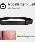 Mechanic Belt For Men No Scratch TSA Approved Non Metal Hypoallergenic Black Leather Buckleless Belt with allergy info