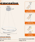 Sleek Modern LED Pendant Ring Chandelier With Dimmable Cool White 6000K Light For Dining Room And Foyer installation guide