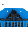 58 Pcs T Slot Clamp Kit For Lathe And Milling Machines, Heavy Duty Hardened Steel Press Plates And Studs in a blue organizer