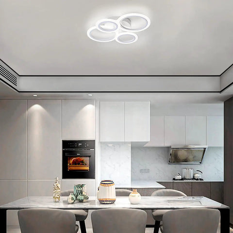 Dope Four Ring LED Ceiling Light Modern Flush Mount White Fixture 4000K Daylight Glow For Kitchen Bedroom Living Room And Laundry Room Sleek Minimalist Design With Effortless Install