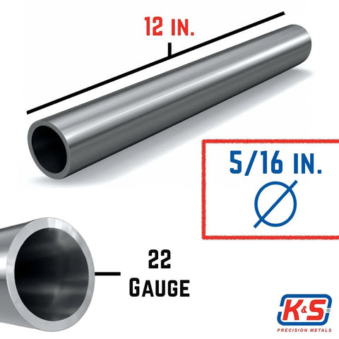 K&S Precision Metals stainless steel tube, 5/16 in OD x 22 gauge, 12 in long