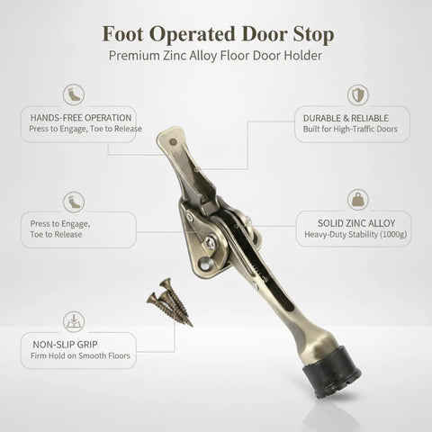 Foot Operated Door Stop For Hands Free Entryway Keeps Doors Open In Bedrooms Living Rooms And Offices Zinc Alloy Floor Holder