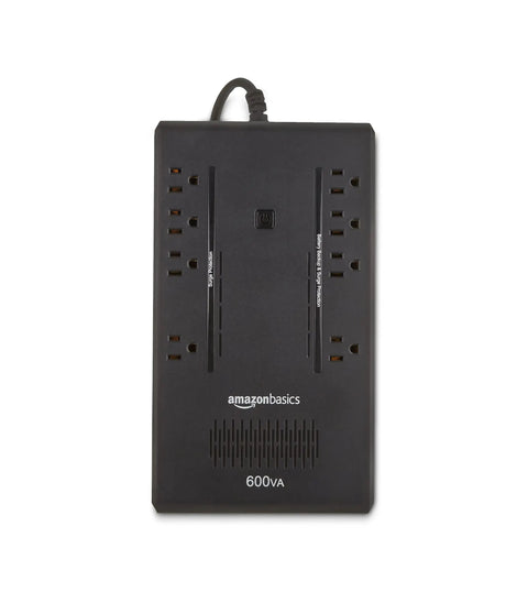 UPS Battery Backup And Surge Protector With 600VA 360W Capacity Eight Outlets Standby Uninterruptible Power Supply For Home Network TV Gaming Console And Entertainment Devices Compact Black
