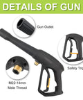 Replacement Spray Gun With Extension Wand And M22-15 Connector For 1900 PSI Electric Pressure Washers, handle and nozzle close-up